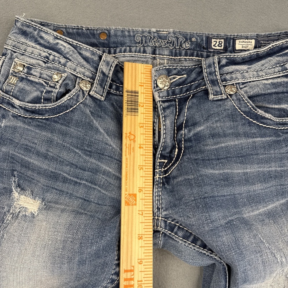 Miss Me Jeans Women's 2830Boot FACTORY DISTRESS RHINESTONE Thick Stitch VTG Y2K - Picture 7 of 9